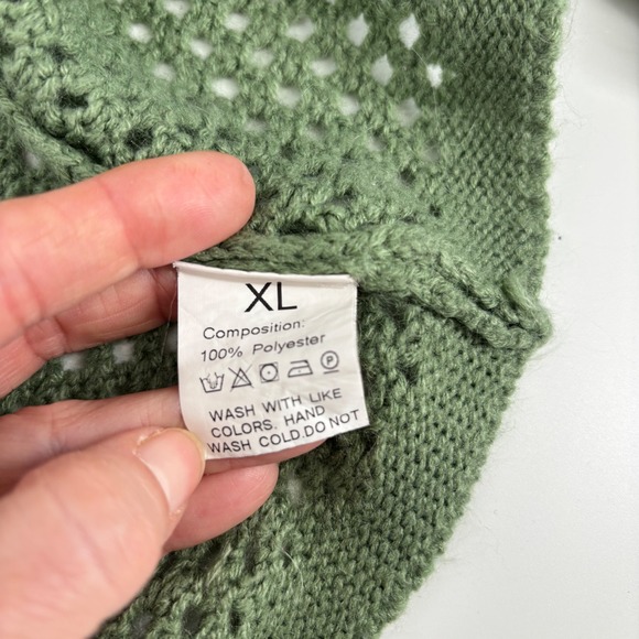Green Frog Crochet Open Knit Cropped Cardigan Sweater Womens XL Whimsical - Picture 6 of 8